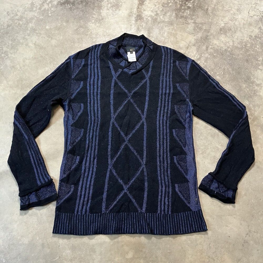 Just‎ Cavalli Sweater Mens 58/ 4XL Angora Cashmere Wool Blend Black Blue